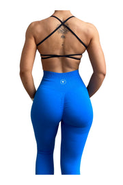 Skin2Skin Scrunch Collection - Cobalt Blue Scrunch Bum Leggings: Woman wearing butt enhancing workout leggings, showcasing gym attire for ultimate curve control.