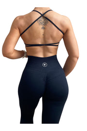 Skin2Skin Scrunch Collection - Black Scrunch Bum Gym Leggings: Woman wearing scrunch-style leggings, enhancing and lifting booty for curve control.