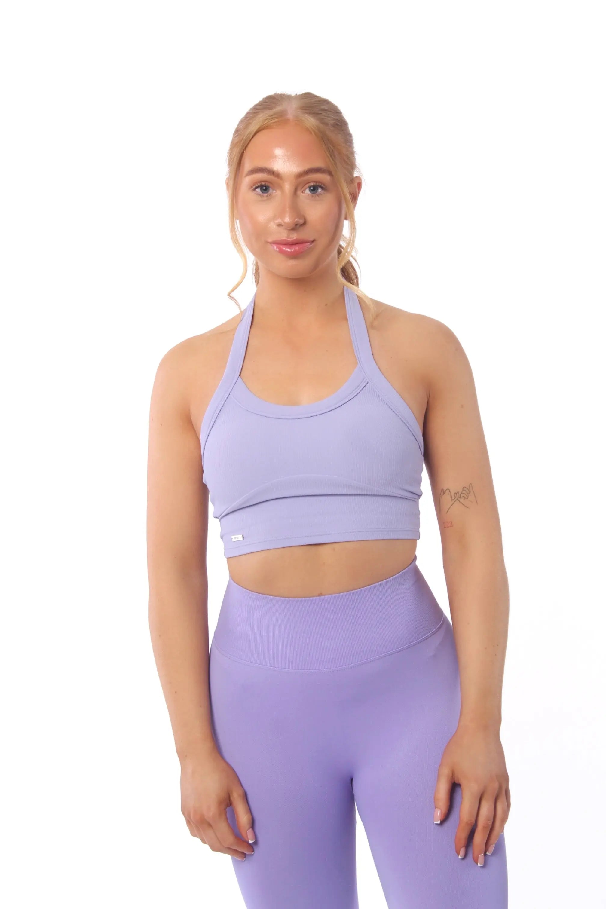 Thrive Slinky Ruched V Neck Sports Bra in Lilac
